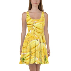 BANANA Skater Dress, Bodycon Fitted Dress, Skater Skirt - Women, Ladies, Girls, Evening Casual Fun Date Night, Party, Cocktail, Fruit