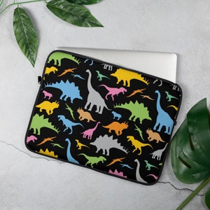 Dinosaurs Laptop Sleeve, 13 inch, 15 inch, Case, Protective, Cover, PC, Apple, Jurassic, Paleontology, Extinct, Rawr, Fossils Skeleton Bones image 1