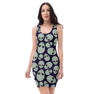 Alien Skater Dress, Bodycon Fitted Dress, Skater Skirt - Skater Skirt - Space, UFO, Spaceship, Abduction, Invasion, Area 51, Roswell