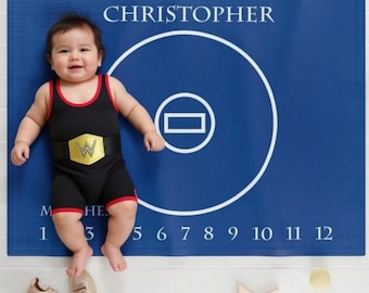 Couverture personnalisée pour bébé dans la lutte, accessoire photo avec nom personnalisé pour chambre d'enfant, regarde-moi grandir, cadeau de baby shower pour tapis de lutte