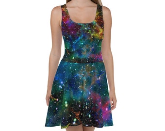 Galaxy Skater Dress, Bodycon Fitted Dress, T-Shirt Dress, Skater Skirt - Eclipse, Planet, Stars, Nebula, Outer space, solar system