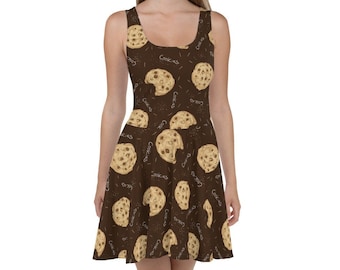 COOKIE Skater Dress, Bodycon Fitted Dress, Skater Skirt - Women, Ladies, Girls, Fun Date Night, Party Cocktail, Chocolate Chip, Sweet