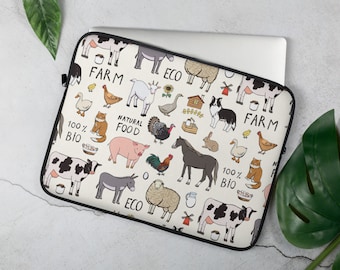 Farm Animals Print Laptop Sleeve, 13 inch, 15 inch, iPad Case, Protective, Cover, Neoprene, Macbook Dell Chromebook Surface Apple Chicken