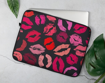 Lipstick Print Laptop Sleeve Makeup Beauty Neoprene Laptop Case Pink Glam Girly Aesthetic, Makeup Lover Gift