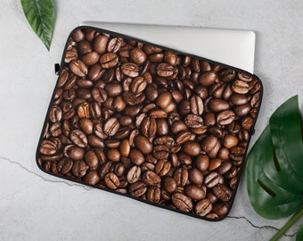 Coffee Bean Print Laptop Sleeve, 13 inch, 15 inch, iPad Case, Protective, Cover, Neoprene, Macbook Dell Chromebook Surface Apple Cafe, Latte