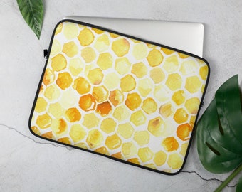 Honeycomb Laptop Sleeve, 13 inch, 15 inch, iPad, Case, Protective, Cover, Neoprene, Macbook, Dell, Chromebook, PC, Apple, Beehive, Honey Bee