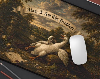 Problem Silly Goose Renaissance Desk Mat, Vintage Style Animal Art Mouse Pad, Whimsical Cottagecore Aesthetic Gaming Mat, Funny Animal Mat