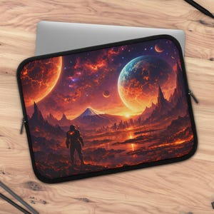 Etui na laptopa Alien Planet, neoprenowe etui na laptopa z motywem krajobrazu science fiction, kosmiczna fantazja, etui na iPada z motywem księżyca kosmicznego, nieziemska estetyka, gracz gamingowy