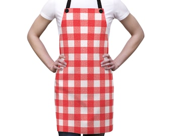 Delantal a cuadros rojos y blancos: Cocina, repostería, panadería, chef, cocina, comedor, jardín, manualidades, unisex, botones, corbatas, mujeres, hombres, damas, floristería, parrilla, barbacoa