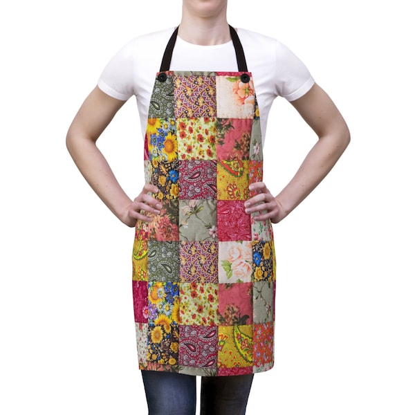 PRINTED Quilt APRON: Cooking, Baking, Bakery, Chef, Kitchen, Dining, Garden, Crafting, Buttons, Ties, Women, Men Ladies Florist Grilling BBQ