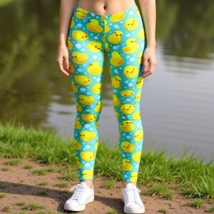 Rubber Duck Leggings, Cute Quirky Fun Rubber Ducky Yoga Pants, Playful Bath Time Aesthetic, Water, Bath BubblesStyle, Bath time, Duckies