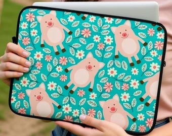 Piggy Print Laptop Sleeve, 13 inch, 15 inch, iPad Case, Protective, Cover, Neoprene, Macbook Dell Chromebook Surface Apple, Farm, Animal