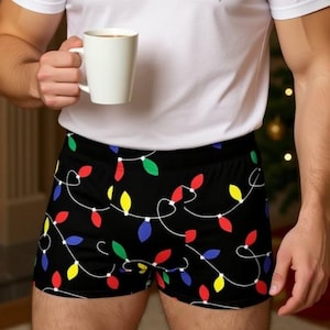 Colorful Christmas Lights Boxer Briefs, Holiday Underwear, Festive Xmas Shorts, Funny Gift for Him, Colorful String Lights, Cozy Winter Wear