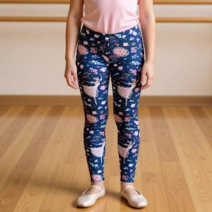 Cute Ballet Leggings, Ballerina Yoga Pants, Balletcore Aesthetic, Dancer Exercise Clothing, Dancing Pointe Slippers, Tutus, Pink and Blue