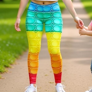 Rainbow FIDGET TOY Leggings, Capri, Plus, Kids, Shorts, Joggers, Bubbles, Push Pop it, Sensory Playmat, Dimple, Popable, Pride, Just Poppin