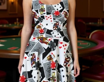 Poker Skater Dress, Casino Card Print Dress, Gambling Theme Party Dress, Vegas Party Dress, Playing Card Print Dress
