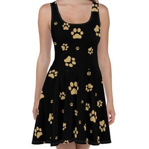 Paw Print Skater Dress, Bodycon Fitted Dress, Skater Skirt - Women, Ladies, Girls, Evening Casual Fun Date Night, Party, Cocktail