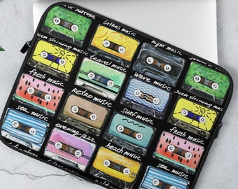 Cassette Tapes Laptop Sleeve, 7, 10, 13, 15, 17 inch, 80s 90s Aesthetic Nostalgia Nostalgic Retro Music Vintage Tech Music Lover Mixed Tape
