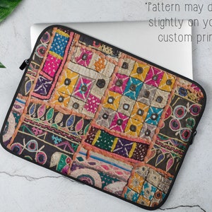 PRINTED Quilt Pattern Laptop Sleeve Cozy Cottagecore Patchwork Neoprene Laptop Case Folk Art Aesthetic, Quilter Gift