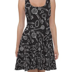 Vintage Keys Skater Dress, Bodycon Fitted Dress, Skater Skirt - Lock, Antique, Garden, Secret, Witch, Wizard, Scar, Letter, Magic