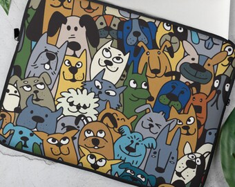 Dog Print Laptop Sleeve, 13 inch, 15 inch, iPad, Case, Protective, Cover, Neoprene, Macbook, Dell, Chromebook, PC, Apple Pups, Puppy, Doggie