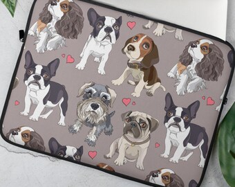 Dog Print Laptop Sleeve, 13 inch, 15 inch, iPad, Case, Protective, Cover, Neoprene, Macbook, Dell, Chromebook, PC, Apple Dogs, Puppy, Doggie