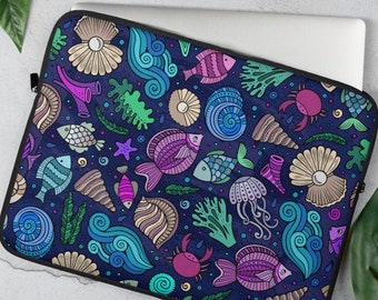 Funda para portátil con estampado de vida marina en la playa, 13 pulgadas, 15 pulgadas, iPad, funda protectora, cubierta, neopreno, Macbook, Chromebook, PC Apple, Mac, HP, peces