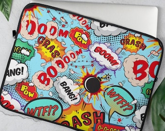 Comic Book Laptop Sleeve, Superhero Laptop Case, Colorful Comic Print Sleeve, Protective Tech Cover Accessory