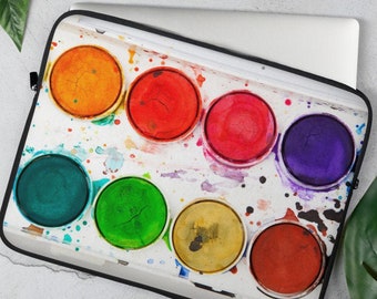 Watercolor Artist Pallet Laptop Sleeve, 13 inch, 15 inch, iPad, Case, Protective, Cover, Neoprene, Macbook, Dell, Chromebook, PC, Apple, Art