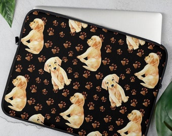 Golden Retriever Laptop Sleeve, Cute Dog Print Neoprene Laptop Case, Pet Lover Protective Computer Sleeve, Animal Puppy Pattern Laptop Cover
