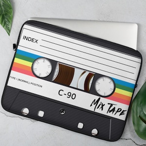 Housse adhésif pour ordinateur portable rétro des années 80, 90, musique en néoprène pour ordinateur portable, étui pour ordinateur portable en néoprène nostalgique, esthétique vintage, cadeau rétro pour les amoureux