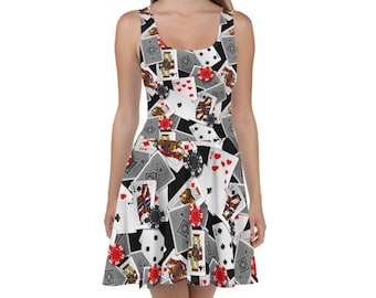 POKER Flowy Skater Dress, Stretchy Fitted Dress, Skater Skirt - Women, Ladies, Girls, Fun Date Night, Party, Cocktail, Cards, Las Vegas