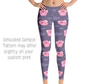 PIGGY Leggings, Capri, Plus, Kids, Shorts, Joggers, Pig, Pigs, Oink, Farm animal, Flowers, Pigs Fly, Playful, Cute, Snout, Plump, -Pigs2