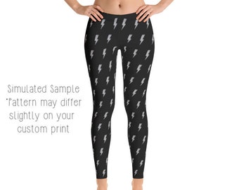 LIGHTNING Bolt Leggings, Capri, Plus, Kids, Shorts, Joggers, Witch, Wizard, Scar, Owl, Weather, Meteorologist, Letter, Bolts, Back and White