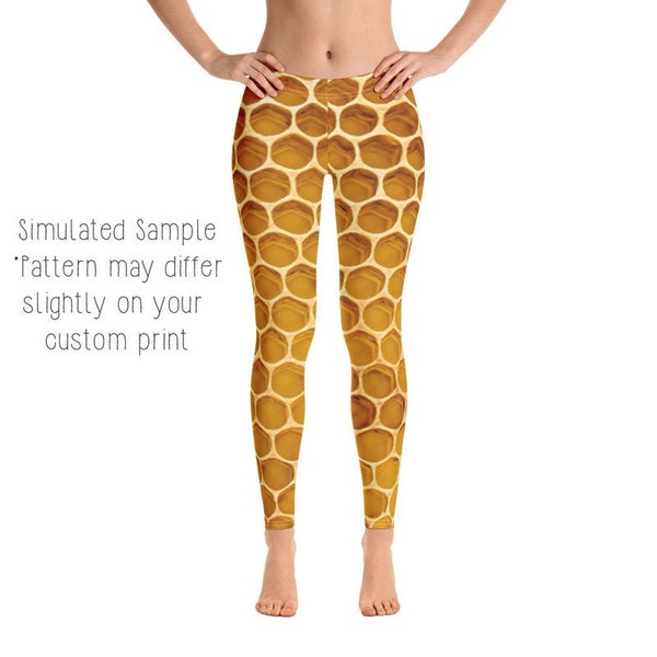 HONEYCOMB Leggings, Capri, Plus, Kids, Shorts, Joggers, Sweet, Tea, Summer, Flowers, Food, Delicious, Bees, Honey, Pollen, -Honey3