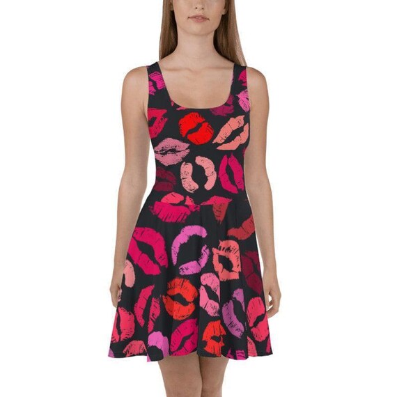 Lip Print Skater Dress, Kisses Bodycon Fitted Dress, Fun Date Night Valentines Kiss Fit and Flare Dress, Women, Ladies, Girls, Party Dress - Etsy Israel Lip Print Skater Dress, Kisses Bodycon Fitted Dress, Fun Date Night Valentines Kiss Fit and Flare Dress, Women, Ladies, Girls, Party Dress - Etsy Israel