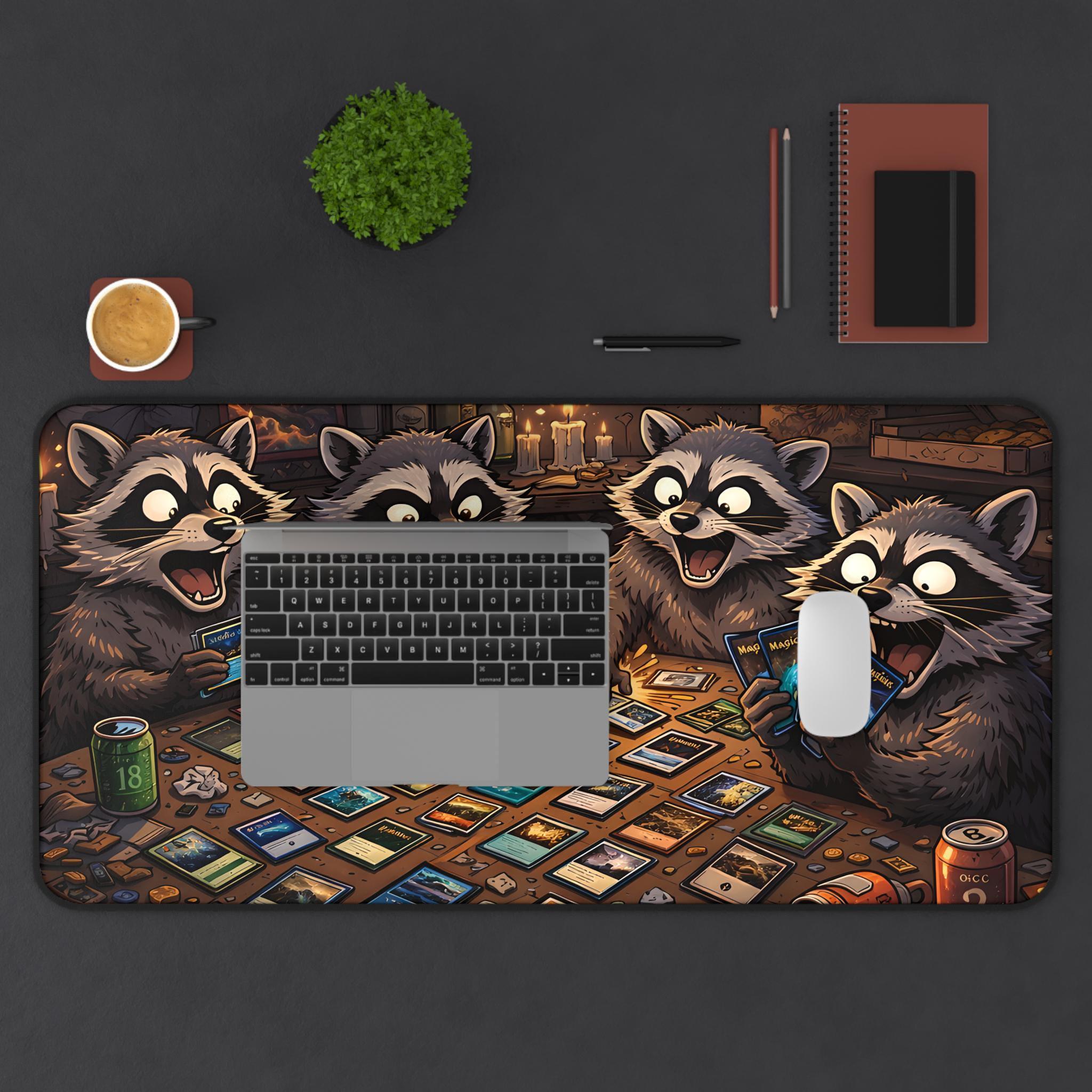 Desk Racoons Funny Raccoons Playing Cards Desk Mat, Mouse Pad, MTG TCG Playmat, Cute ...