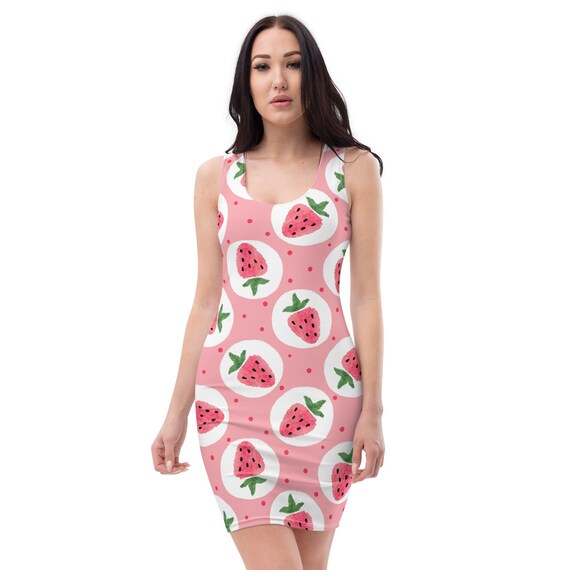 Strawberry Skater Dress, Bodycon Fitted Dress, Skater Skirt - Women, Ladies, Girls, Fun Date Night, Party Cocktail Strawberries Sweet