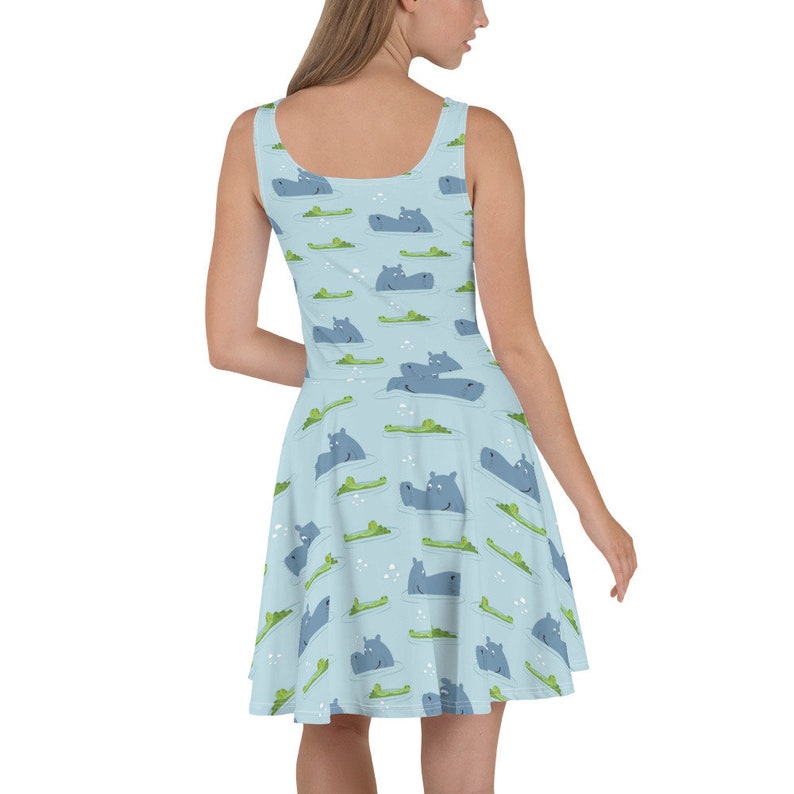 Women Party Hippos and Crocodile Stretchy Fitted Dress or Flowy Skater Dress Girls Evening Casual Fun Date Night Cocktail Croc Ladies