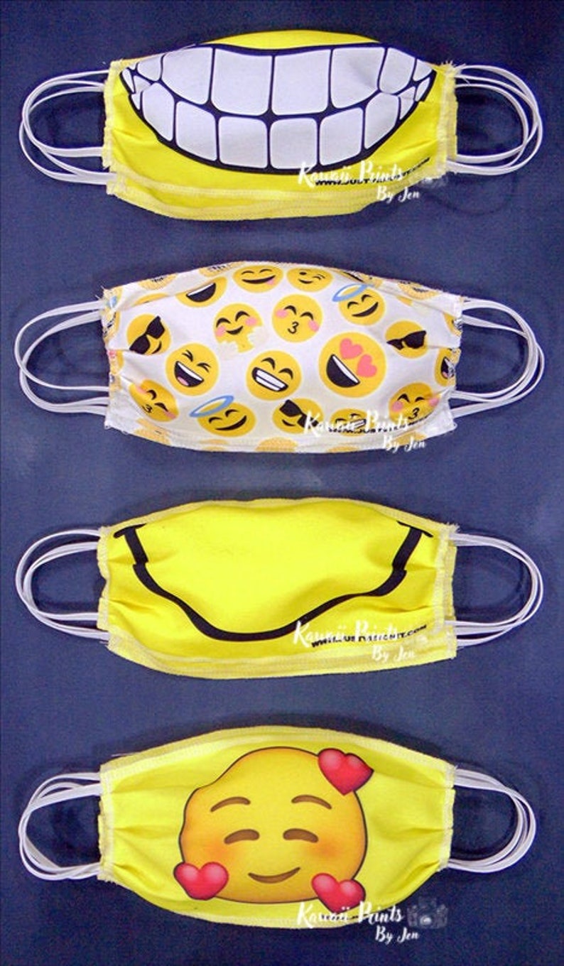 SET OF 12 Emoji Face Masks Doublelayer Washable Etsy