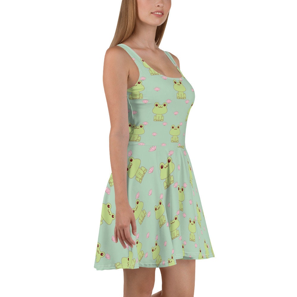 Frog Flowy Skater Dress Stretchy Fitted 