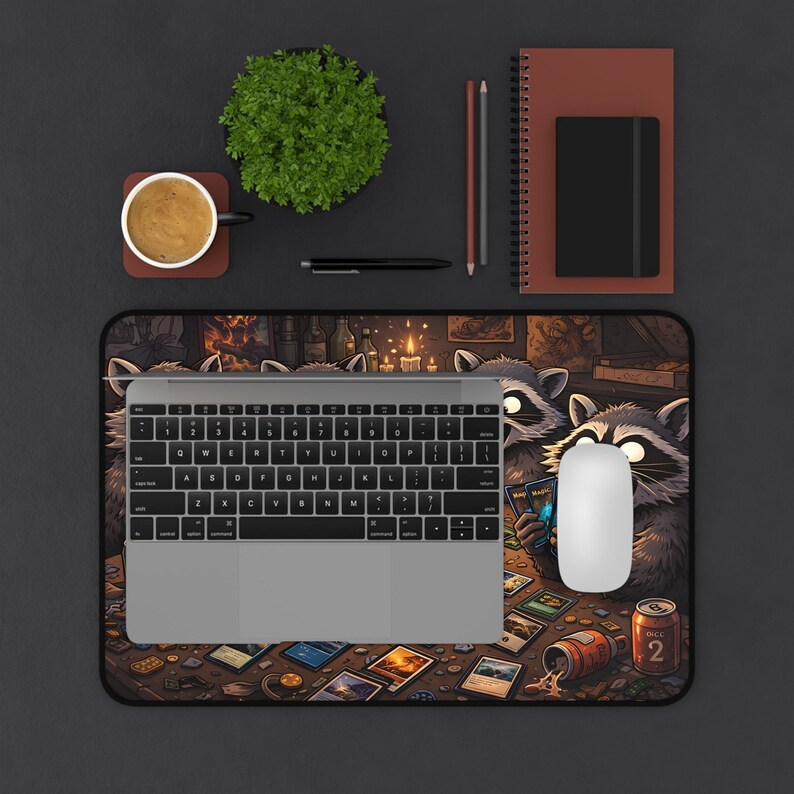 Desk Racoons Funny Raccoons Playing Cards Desk Mat, Mouse Pad, MTG TCG Playmat, Cute ...