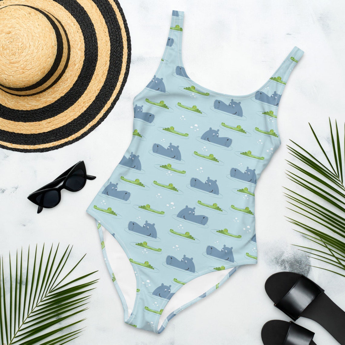 Hippos and Crocodile Print Bikini swimsuit Bathing Suit | Etsy