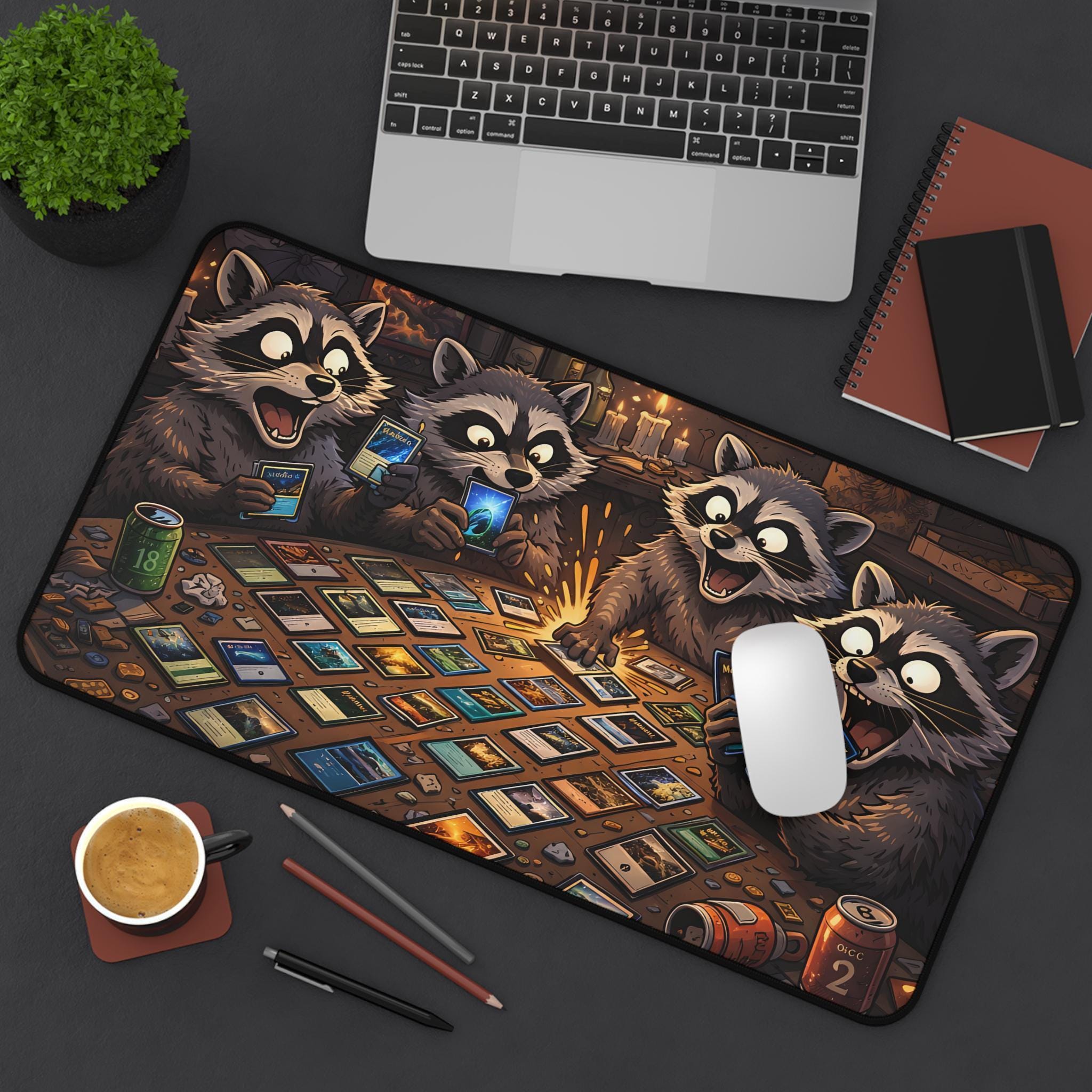 Desk Racoons Funny Raccoons Playing Cards Desk Mat, Mouse Pad, MTG TCG Playmat, Cute ...