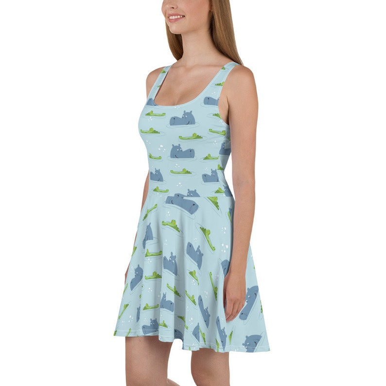 Women Party Hippos and Crocodile Stretchy Fitted Dress or Flowy Skater Dress Girls Evening Casual Fun Date Night Cocktail Croc Ladies