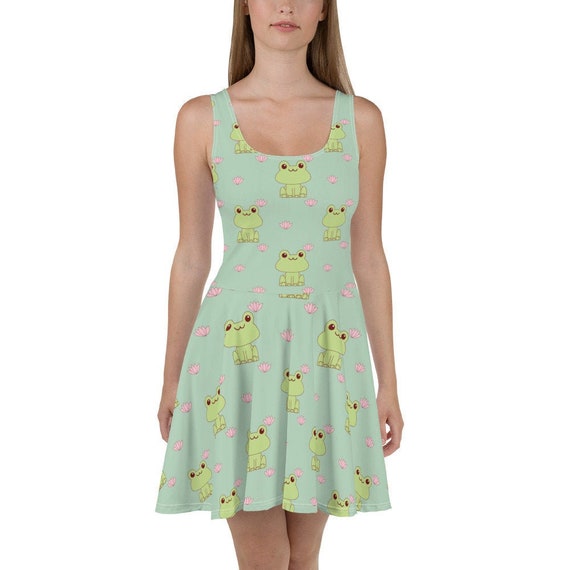 Frog Flowy Skater Dress Stretchy Fitted 