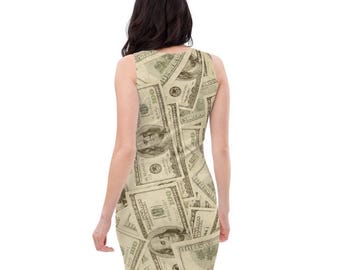 money print bodycon dress Woman Sleeveless dress USD Money Printed U Neck Bodycon Mini dress wit –  Mega Mart Center