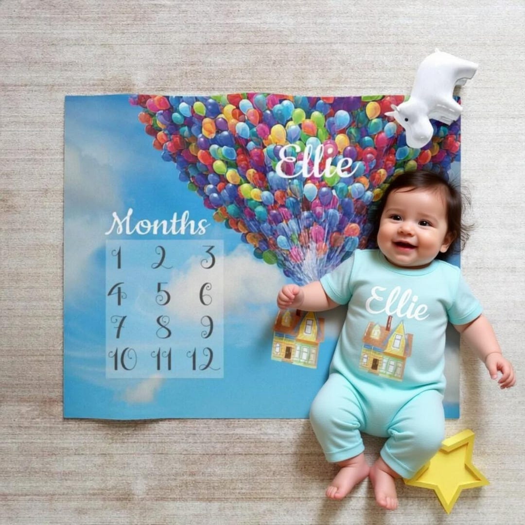Rainbow Hot Air Balloon Milestone Blanket, Blue Sky Baby Monthly ...