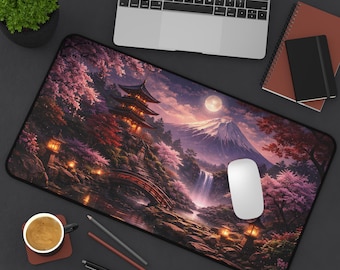 Japanese Zen Garden Playmat Desk Mat MTG TCG Gaming Mat Large Mouse Pad Cherry Blossom Sakura Art Pagoda Fantasy Japan Fantasy Mountai Asian