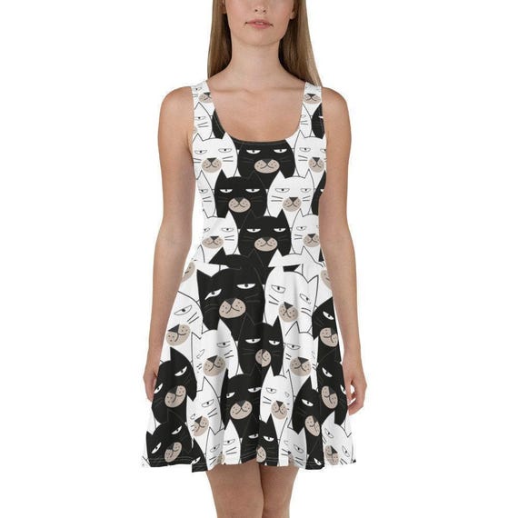black cat skater dress Black Cat Skater Dress: Gothic Witchcore Sleeveless A-Line